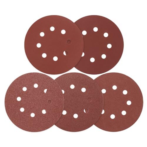 50Pack 5" 8 Hole Sanding Discs Hook and Loop Round Sand Paper for Orbital Sander