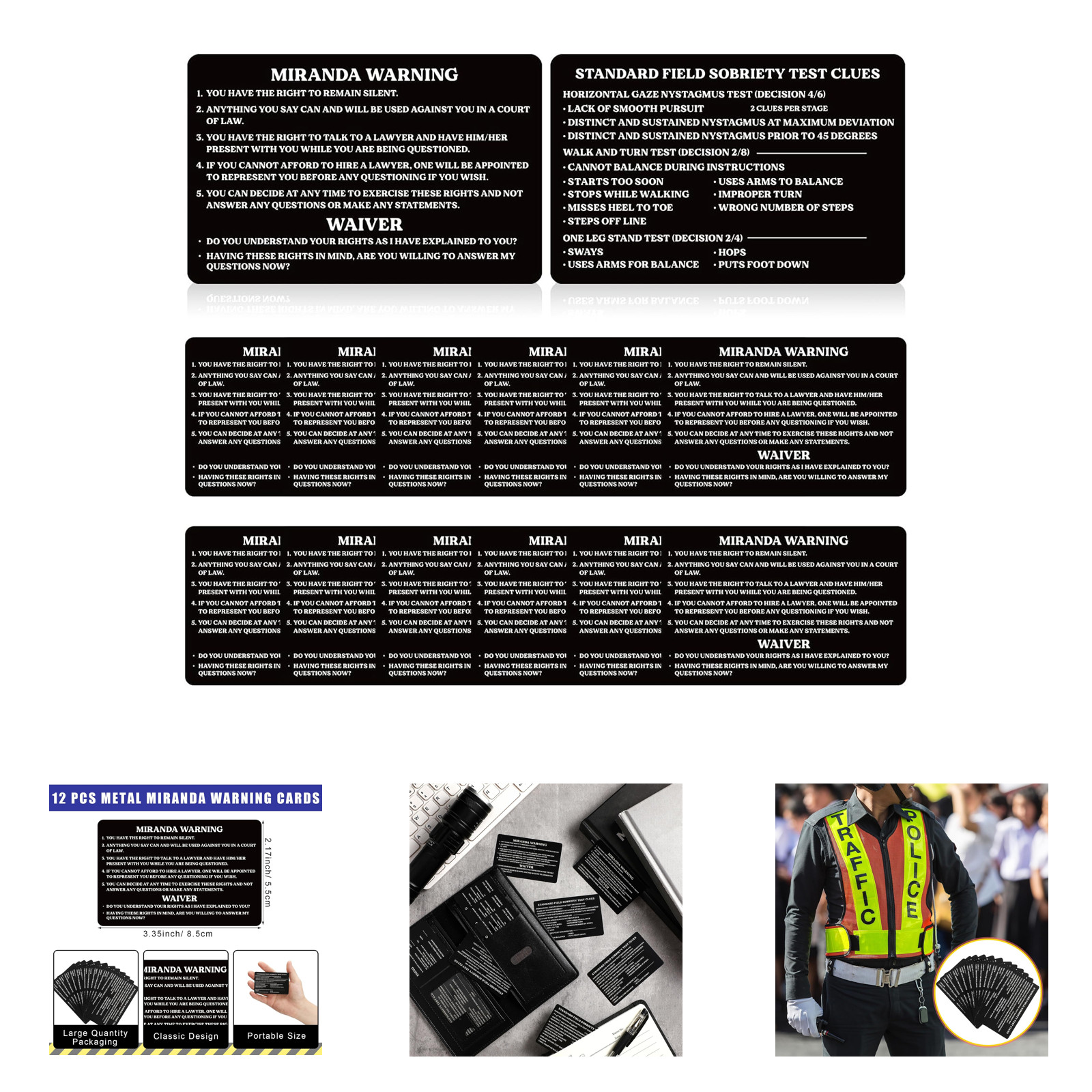 12 Pack Miranda Warning Card for Law Enforcement Police Officers Police Rights