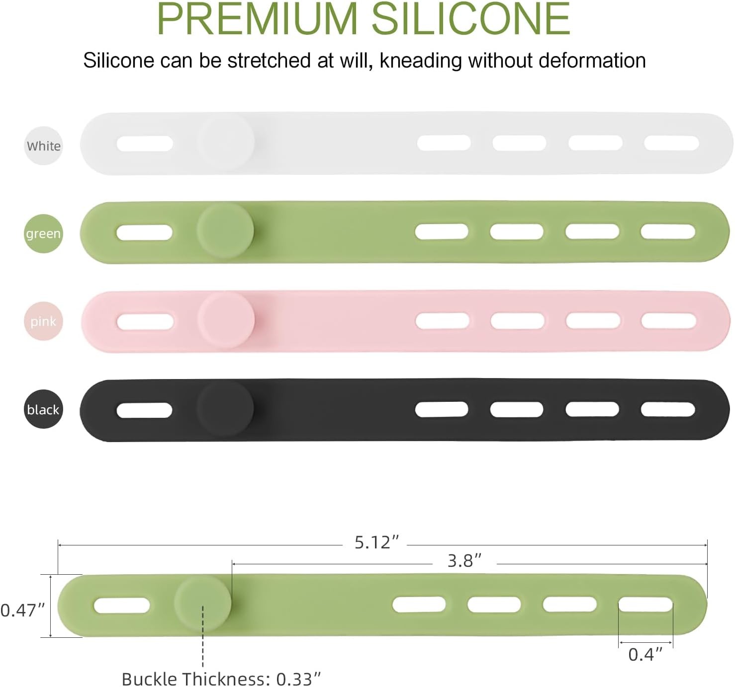 24Pcs Silicone Cable Ties - Reusable & Washable with Locking Buckles, Adjustable