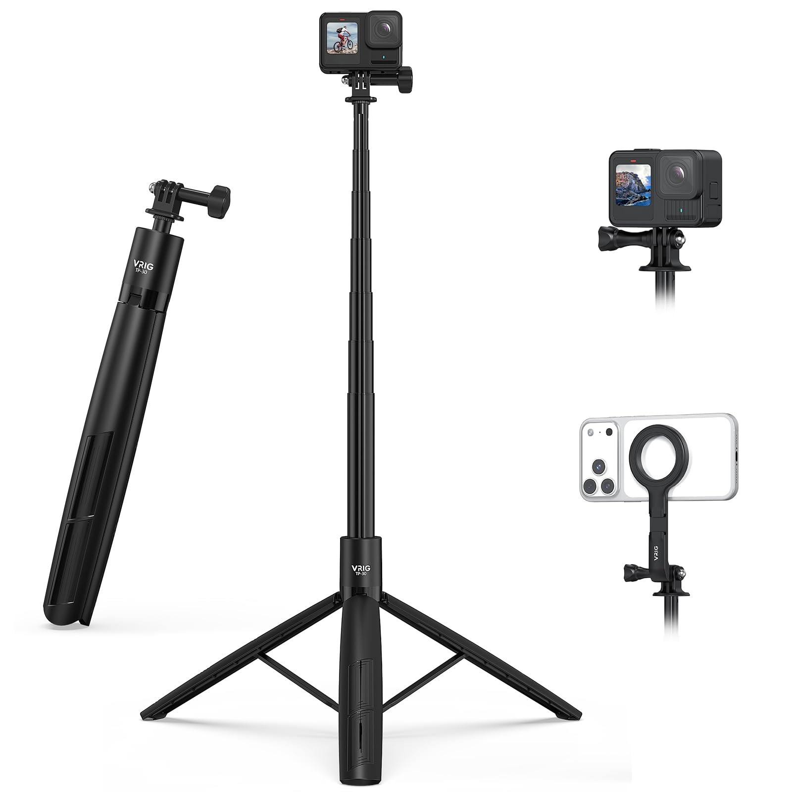 71" Waterproof Extend Fold Selfie Stick Tripod Stand For GoPro Phone Magnetic US