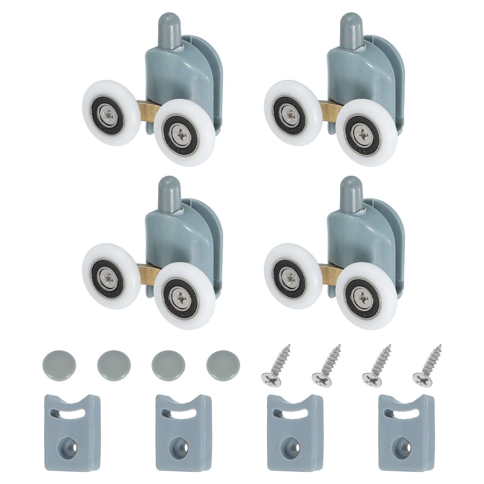 4Pcs 23mm Double Shower Door Rollers Plastic Bottom Wheels Pulleys Guide Grey