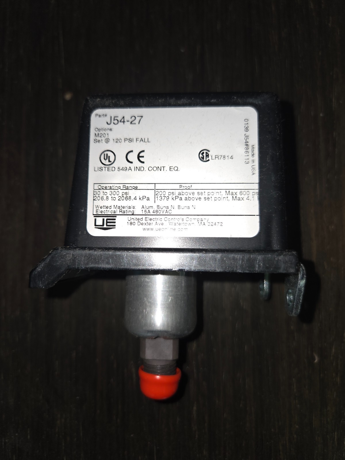 UNITED ELECTRIC CONTROLS J54-27 PRESSURE SWITCHES 54 SERIES 30 TO 300 PSI