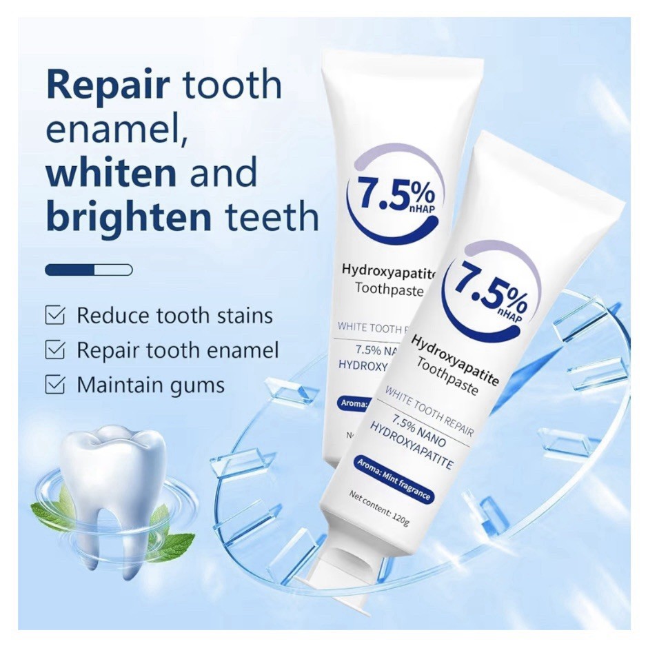(2) 7.5% nHAP White Tooth Repair Hydroxyapatite Toothpaste (Mild Mint) 4.23oz Ea