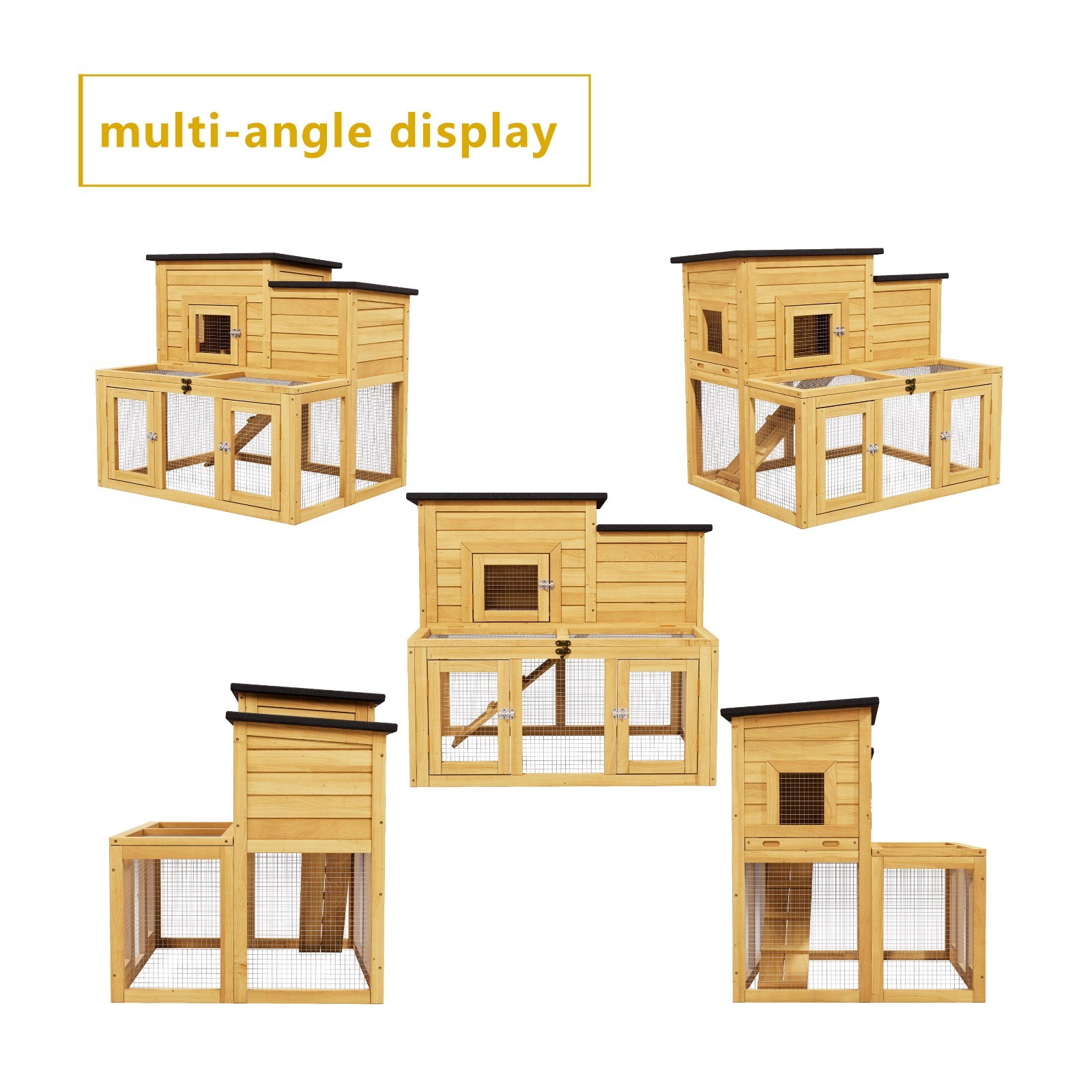 Large Outdoor Wooden Quail Cage Rabbit Hutch Chicken Coop with Run & Ramp，2 Tier
