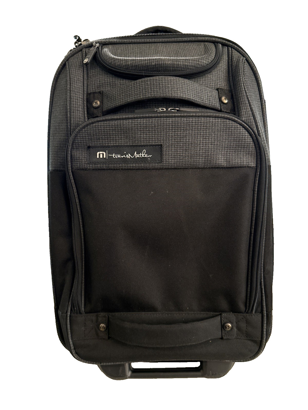 Travis Mathew Suitcase CarryOn Rolling Luggage Travel Expandable Black/Gray READ