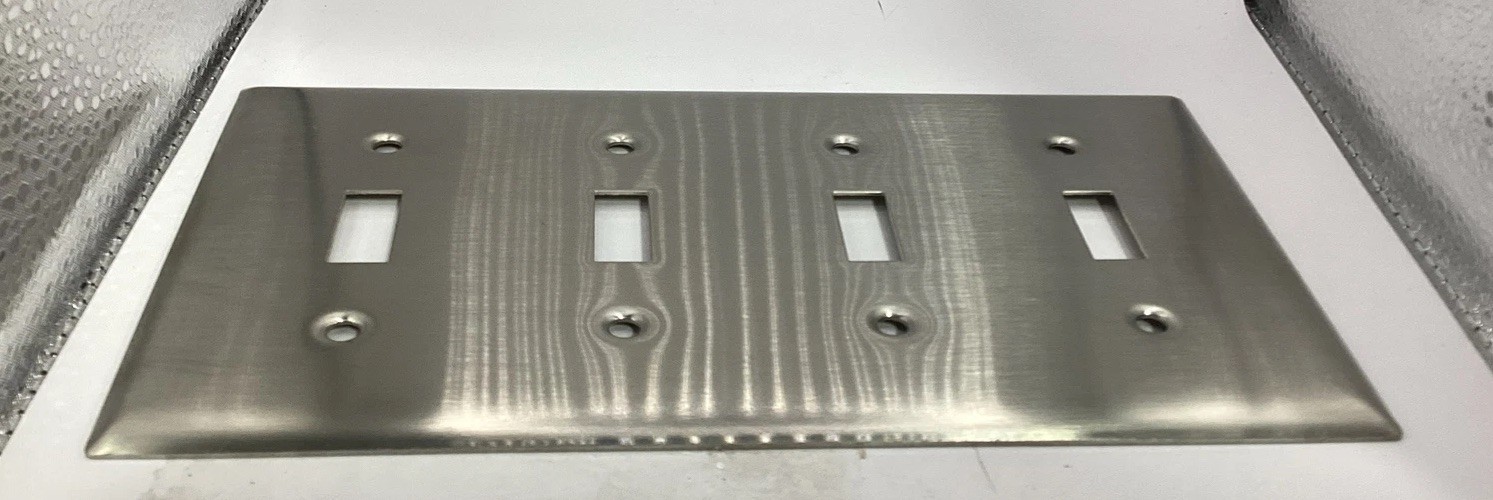 Hubbell 4 Gang Switch-plate Stainless Steel Smooth Type 302/304 (missing screws)