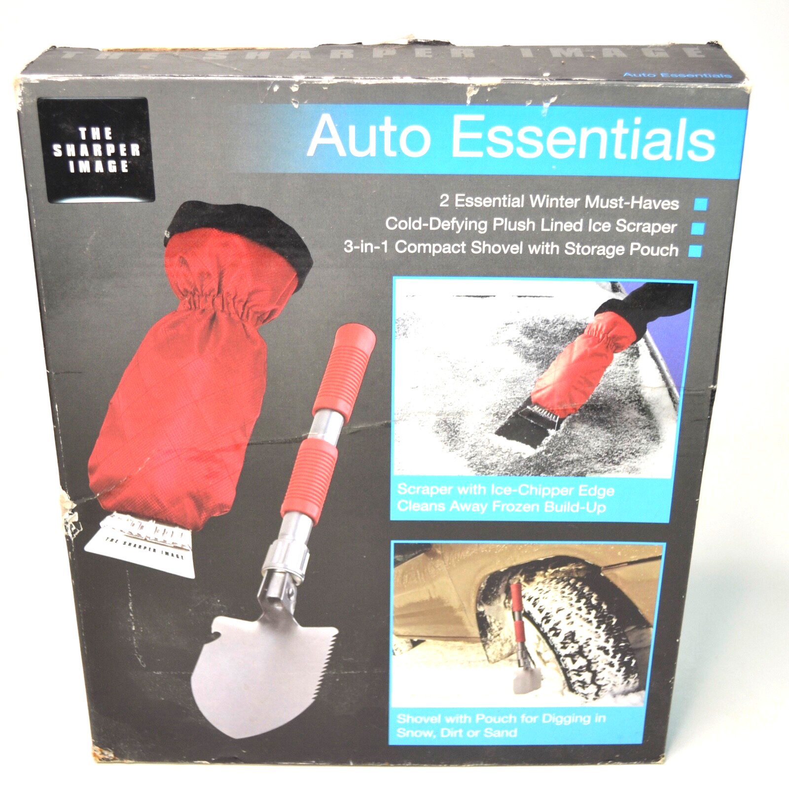 New The Sharper Image Auto Essentials Ice Scraper Mitt & Folding Shovel Winter