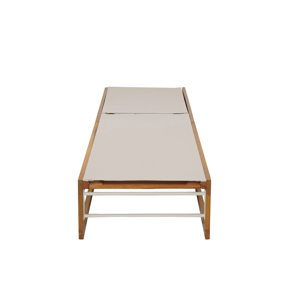 Teak Finish Acacia Wood Outdoor Chaise Lounge with Textilene Mesh Seating
