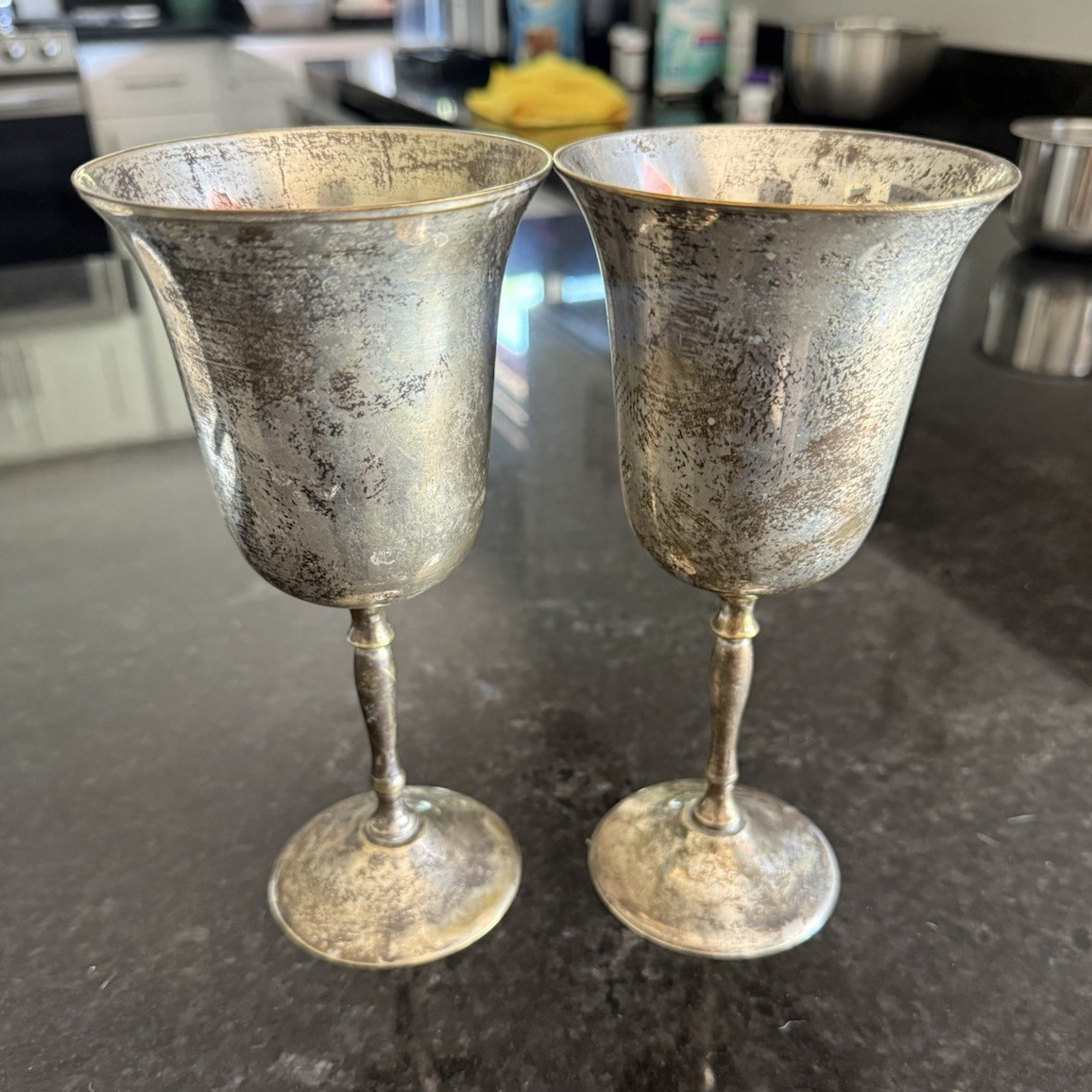 Pair Silver Plate Silverplate Goblet Cups - Matching Drinking Goblets Set of 2