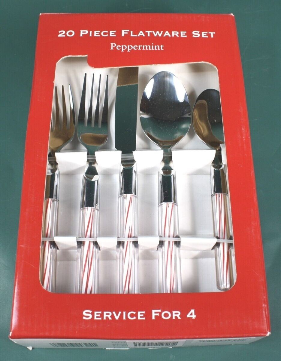 Sakura Peppermint Red/White Candy Cane Handles Flatware Set Service for 4 NIB