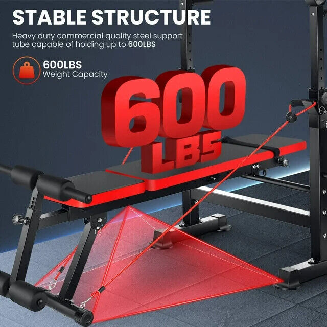 600lbs Adjustable Weight Bench Set w/Squat Barbell Rack^Foldable Workout Bench💪