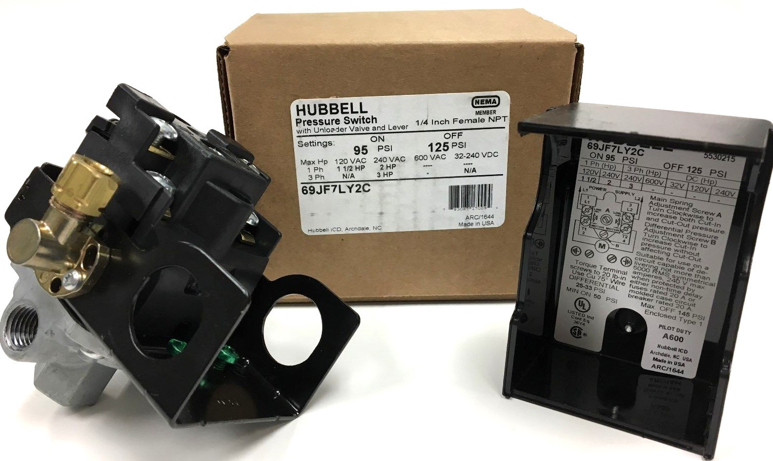 Furnas Hubbell Siemens Pressure Switch 4 Port 95-125 psi 115-230 Volt New OEM