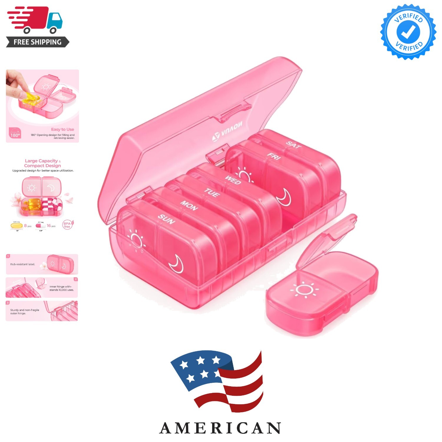 XL Weekly Pill Organizer 2 Times a Day, AM PM Pill Case with One-Side Large O...