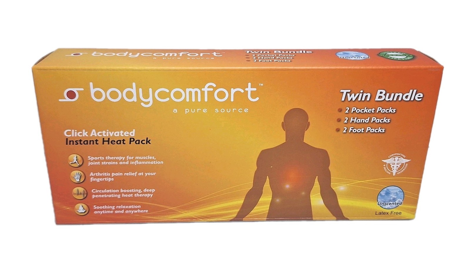 BODY COMFORT DEEP HEAT GEL PACKS 2 HAND 2 FOOT 1 POCKET INSTANT CLICK ACTIVATED