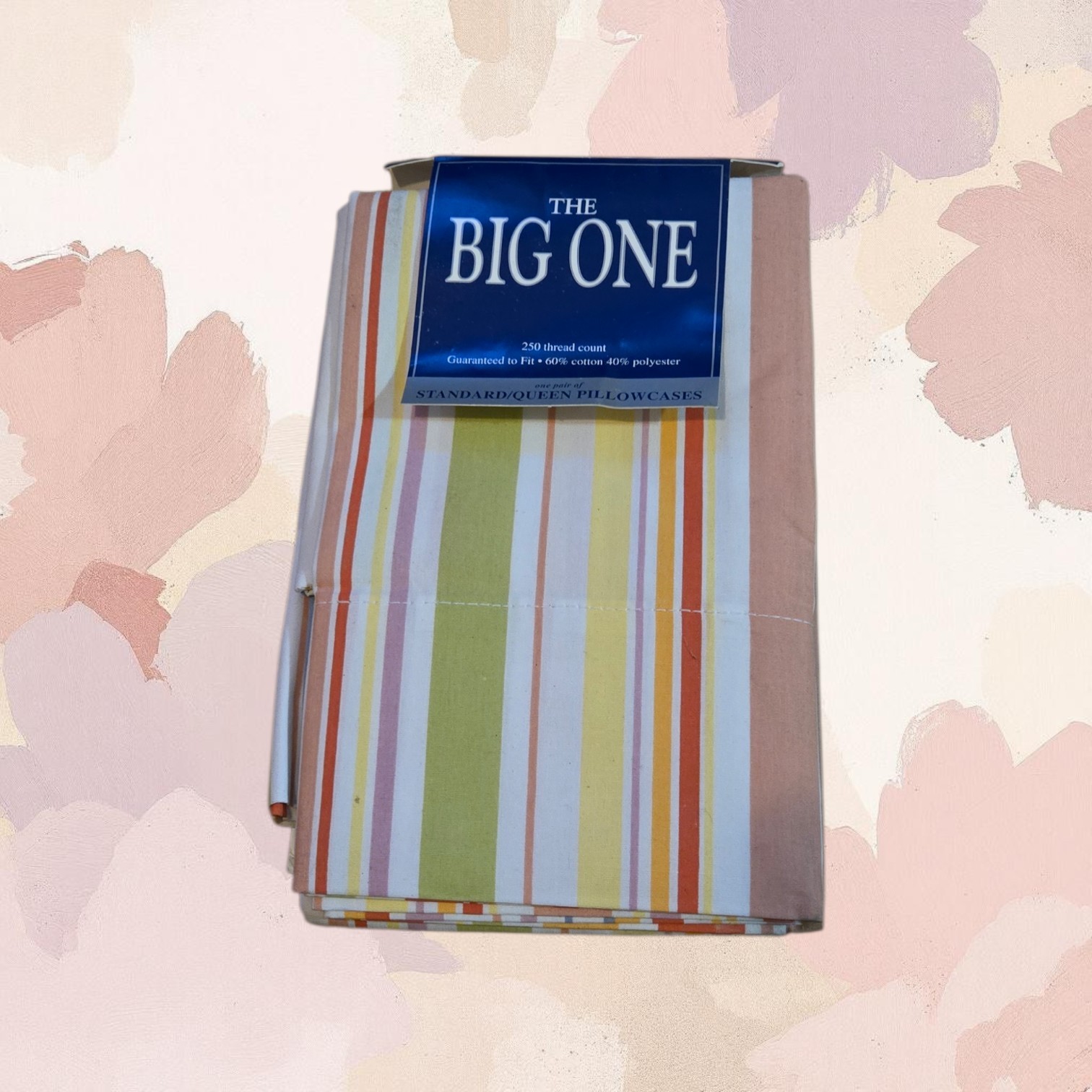 The Big One 2 Pc Set One Pair Striped Standard Queen Size Pillowcases