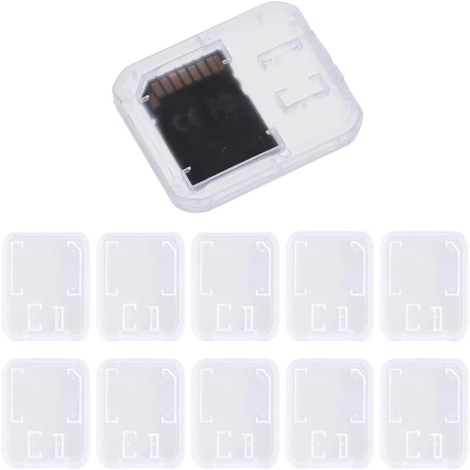 Pack of 10 Clear Plastic Memory Card Case Storage Boxes Compatible with SD SDHC