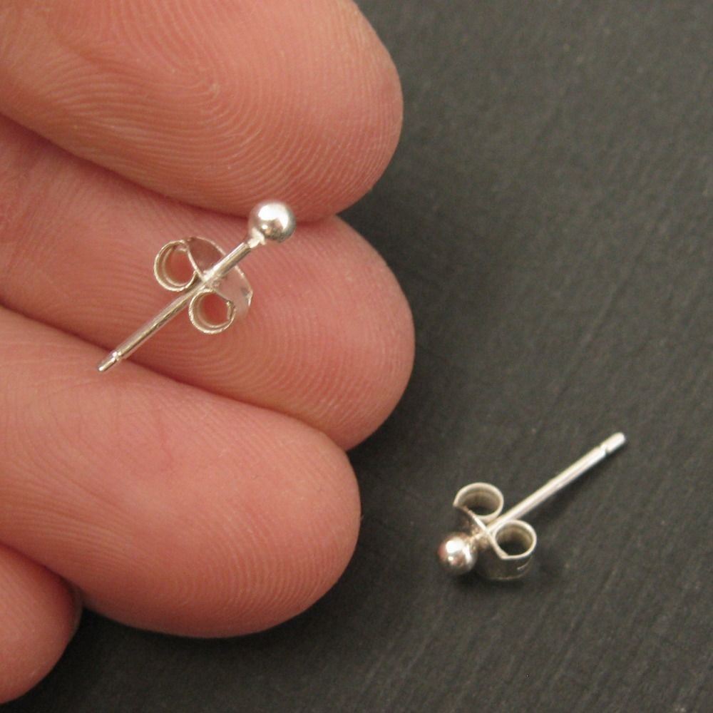Sterling Silver Simple Stud Earrings - Silver Ball Tiny Studs ( 2 pairs - 4 pcs)