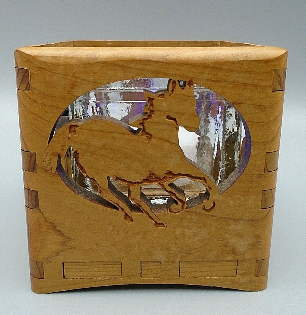 Wood You Tell Me Running Horses Design Candle Holder 2002 Made in America