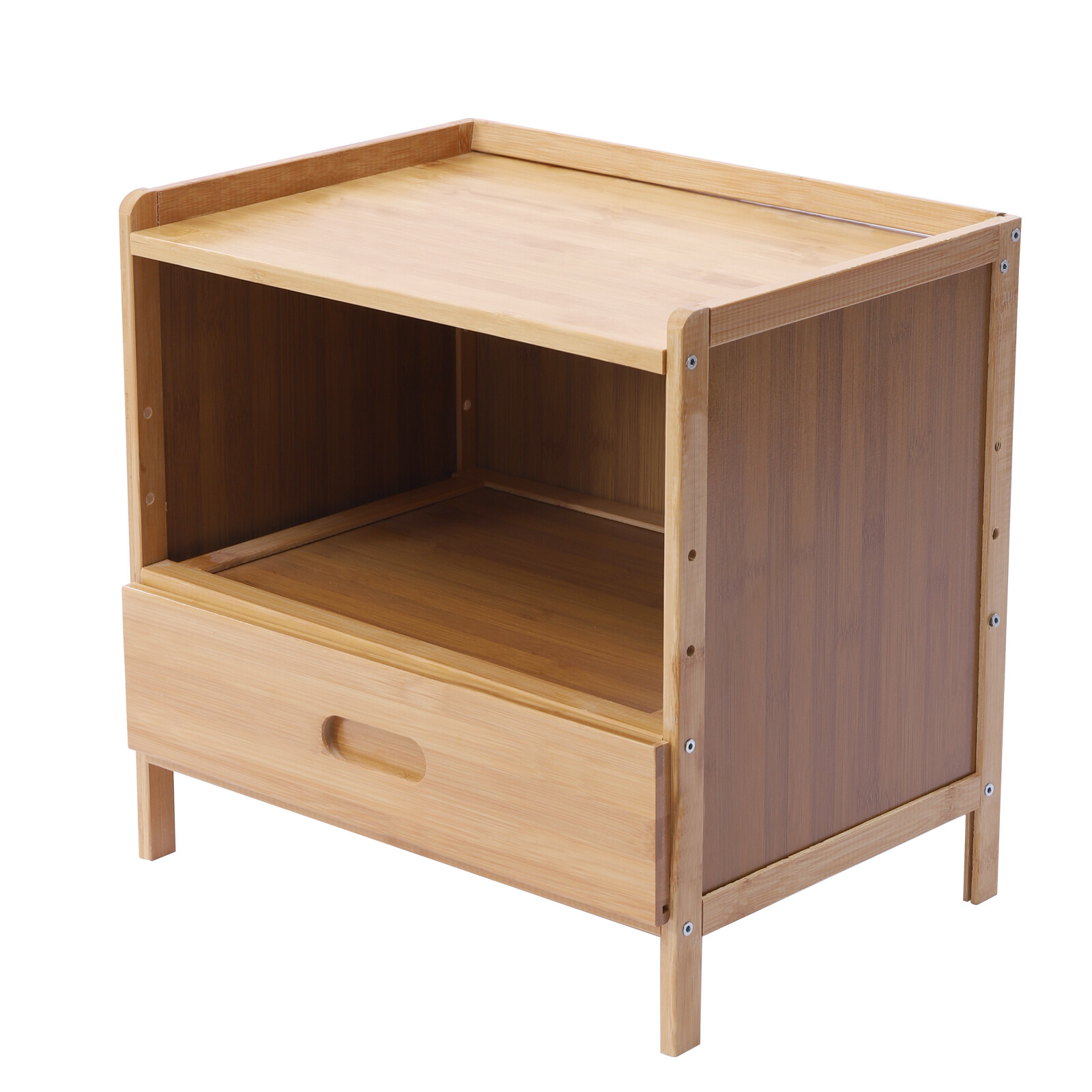 Bedside Nightstand End Table+Drawer— Bedroom Storage Organizer Side Table Bamboo