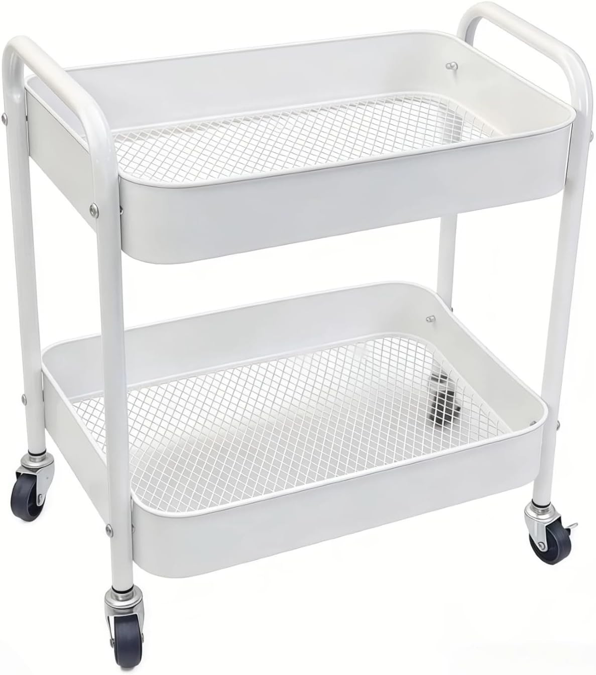 Two Tier Rolling Cart with Wheels Small Metal Utility Organizer for Kitchen