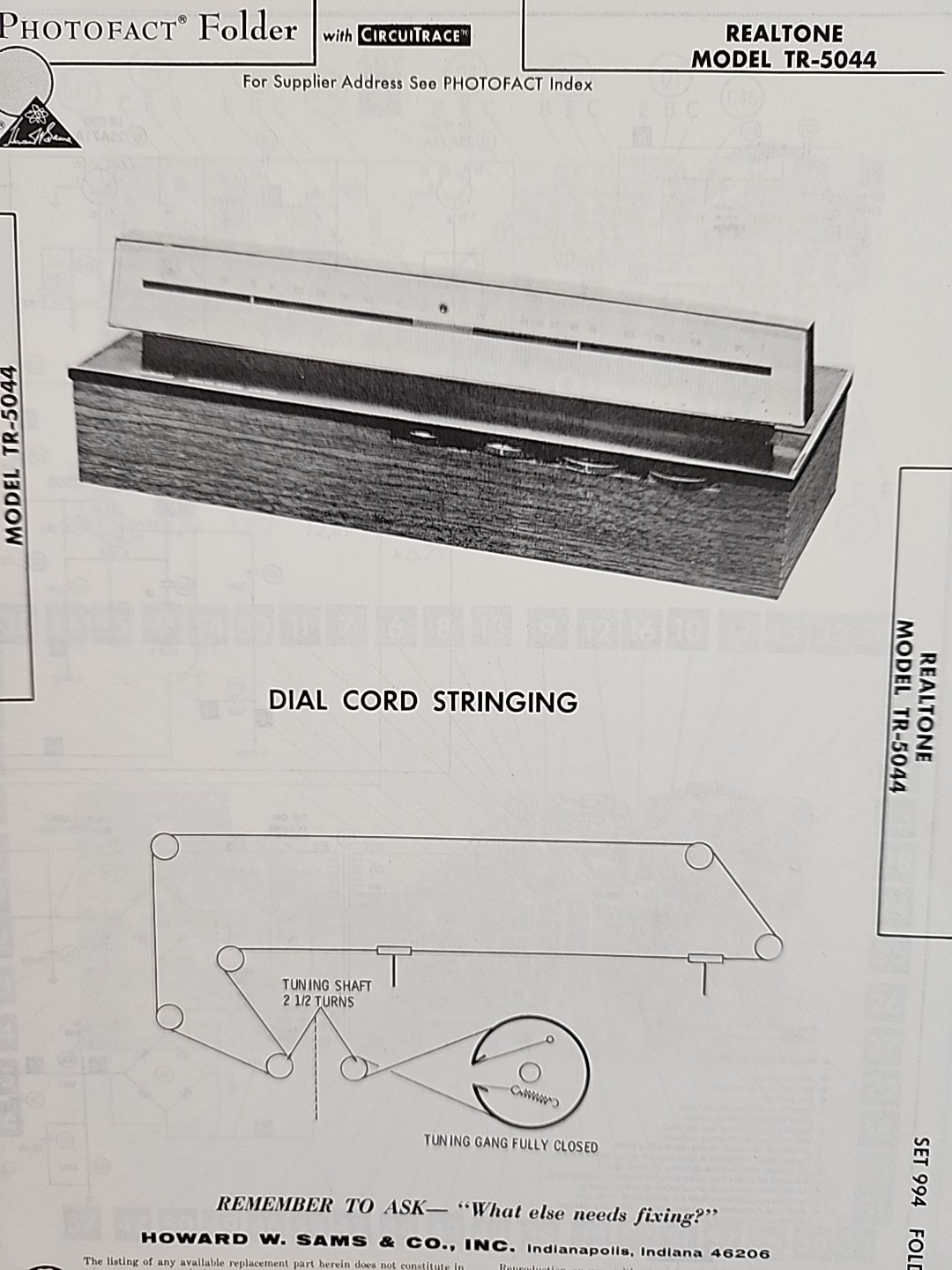 Sams Photofact Repair Service Parts Manual For Realtone Model TR-5044