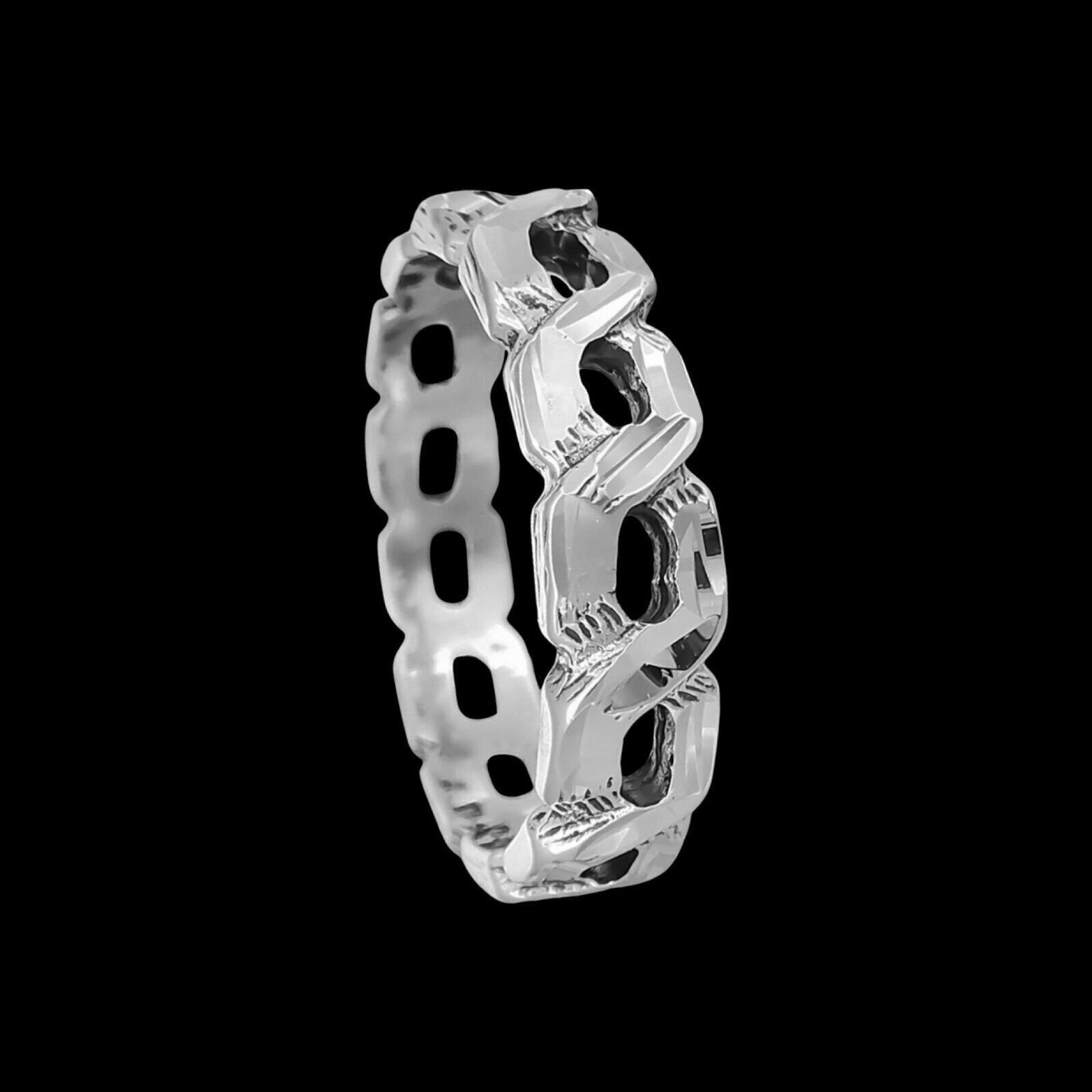 Size 12- Chain Link Ring • Diamond Cut • Navajo Handcrafted • 925 Sterling...