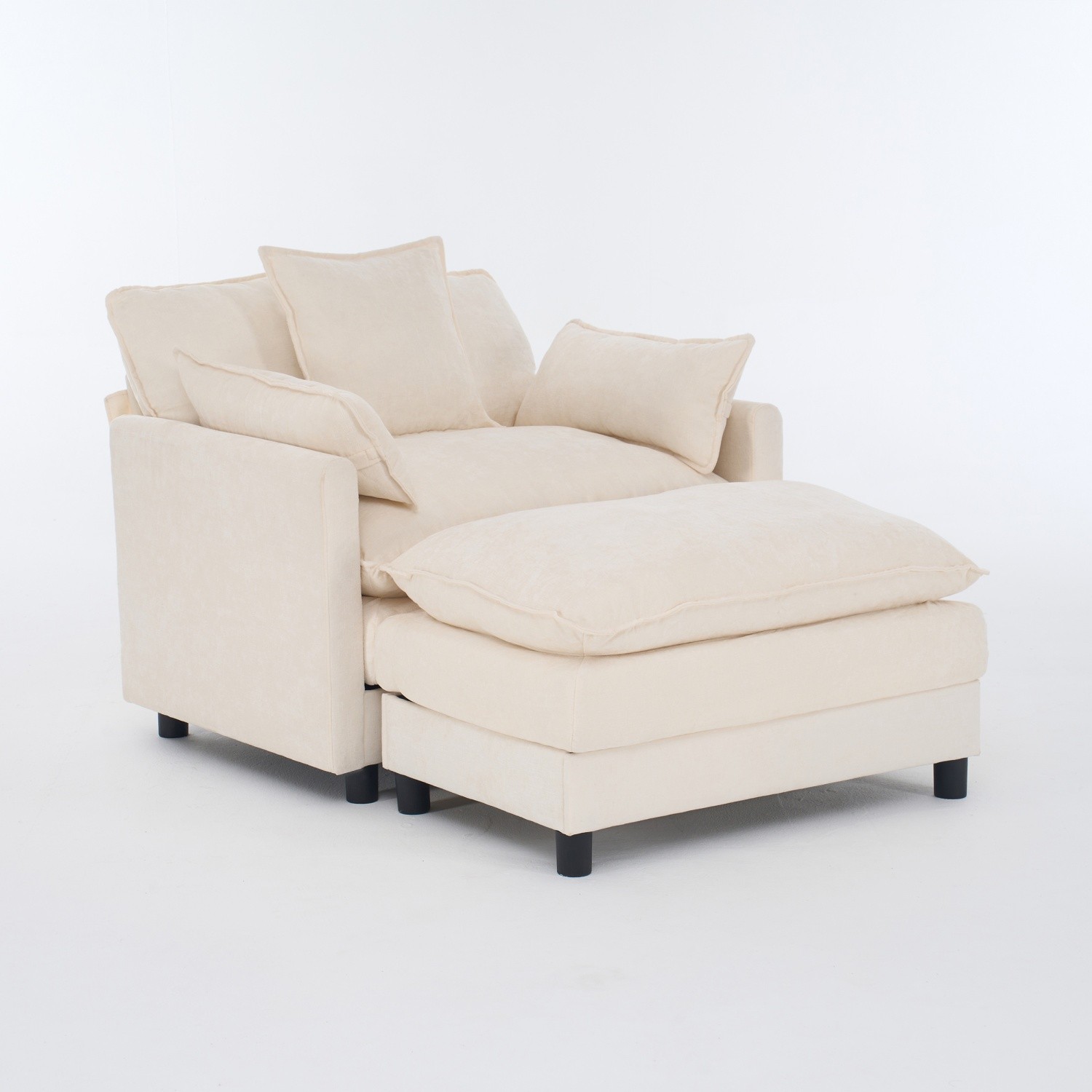 Modern Upholstered Accent Chair Armchair Chaise with Ottoman for Living Room
