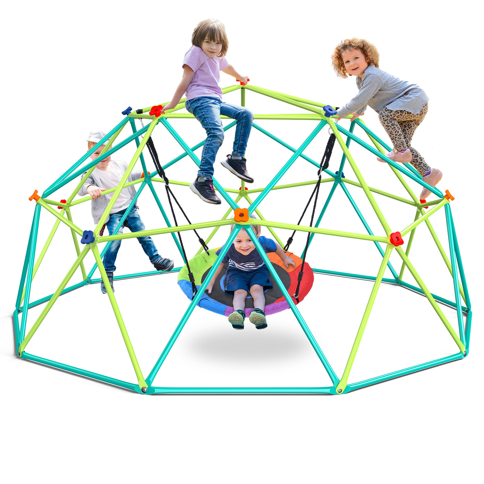Hapfan 10ft Climbing Dome with Saucer Swing Jungle Gym for Kids Outdoor Backyard