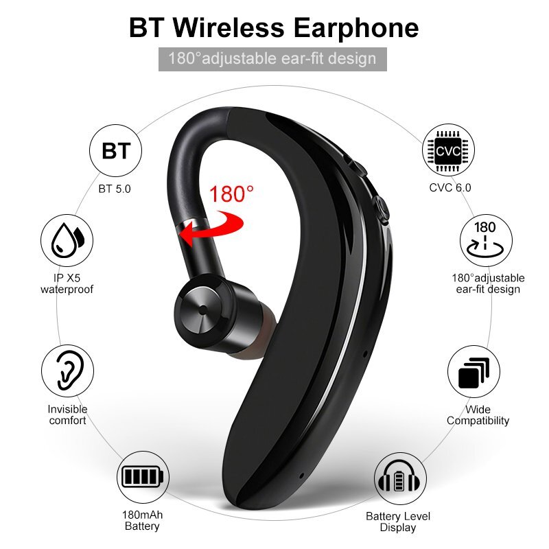 Bluetooth Headphone Driving Phone Call Headset Handsfree Earphone Sport Ear-hook