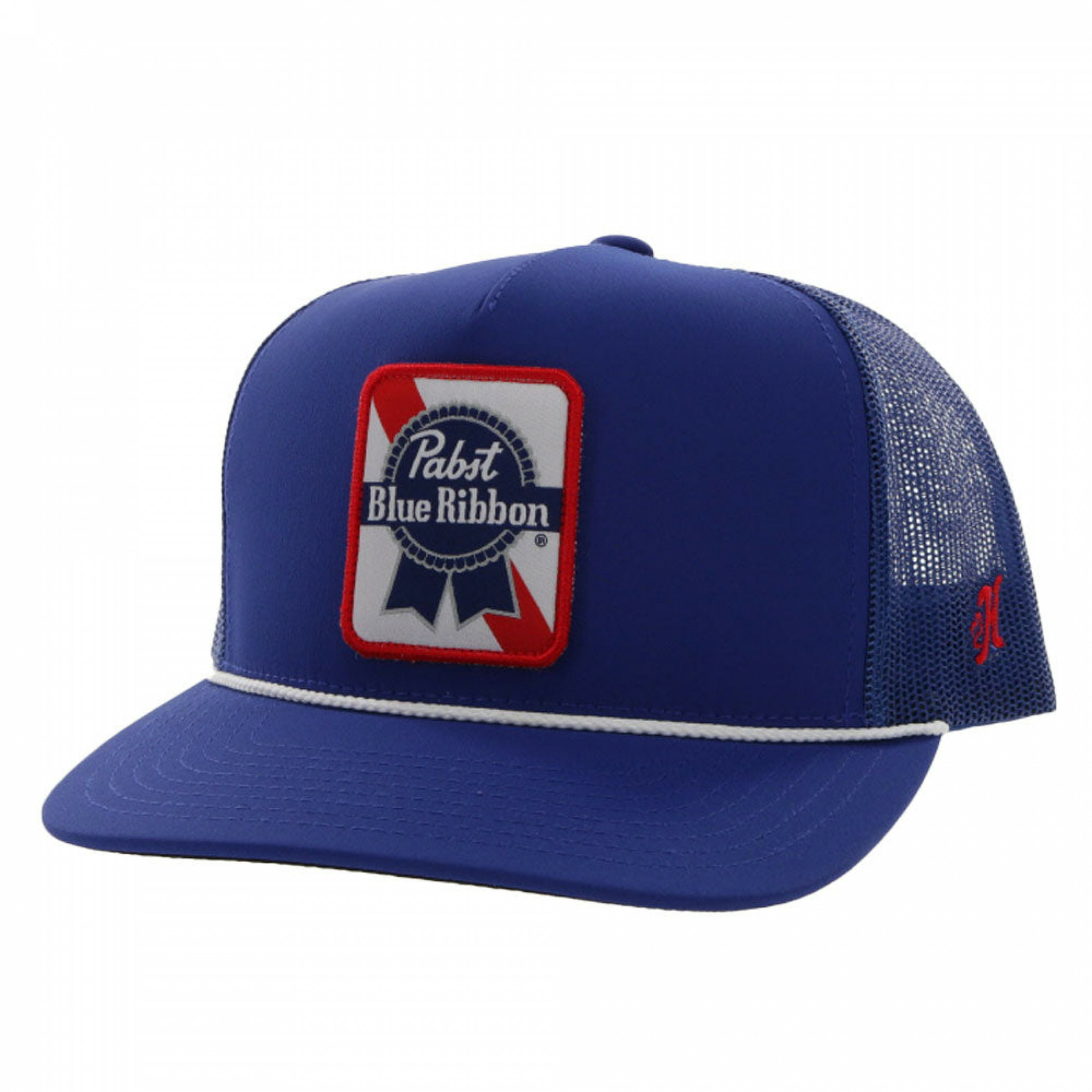 Pabst Blue Ribbon Embroidered Logo Snapback Hybrid Bill Trucker Hat Blue