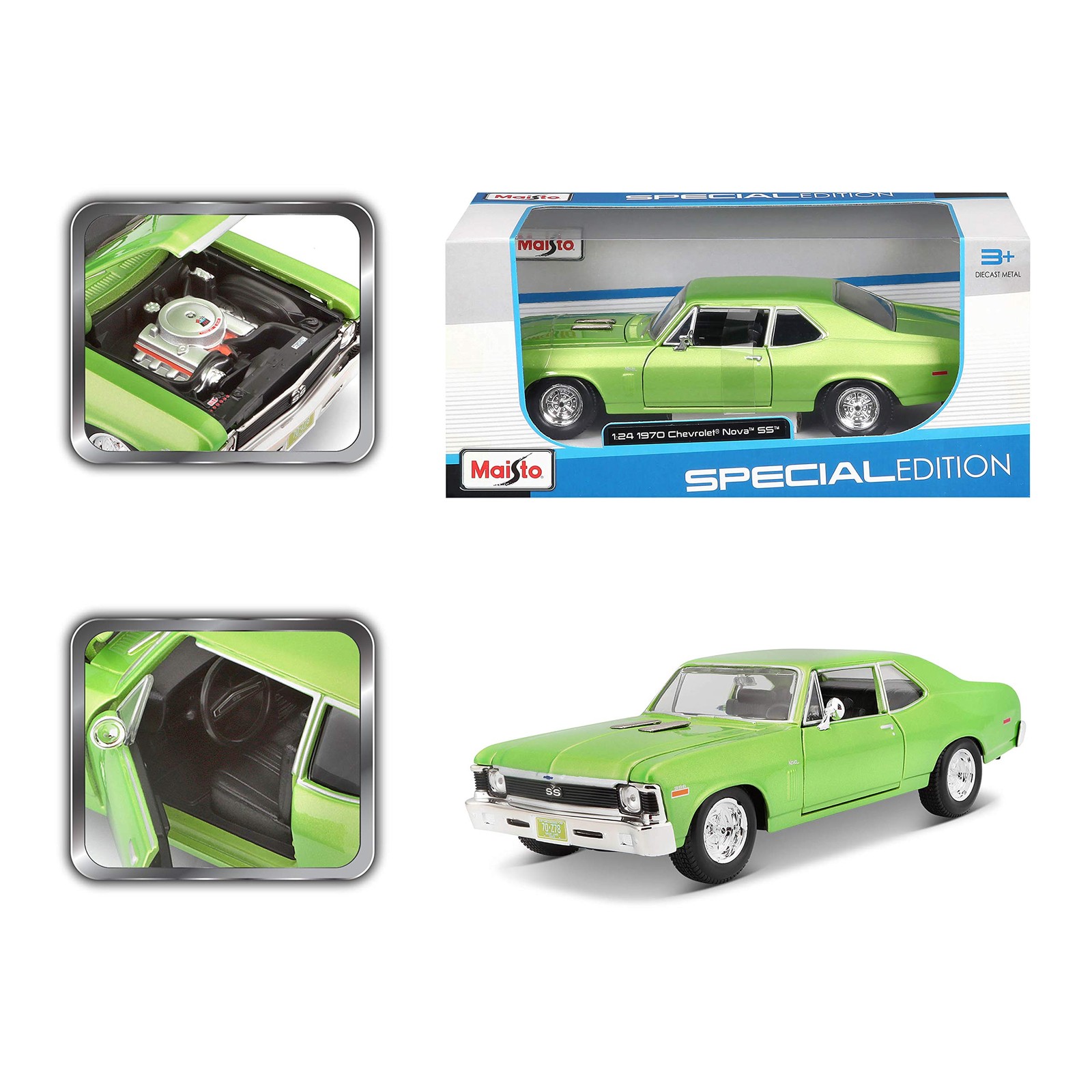 124 Scale 1970 Chevrolet Nova SS Diecast Vehicle Colors May Vary , Green