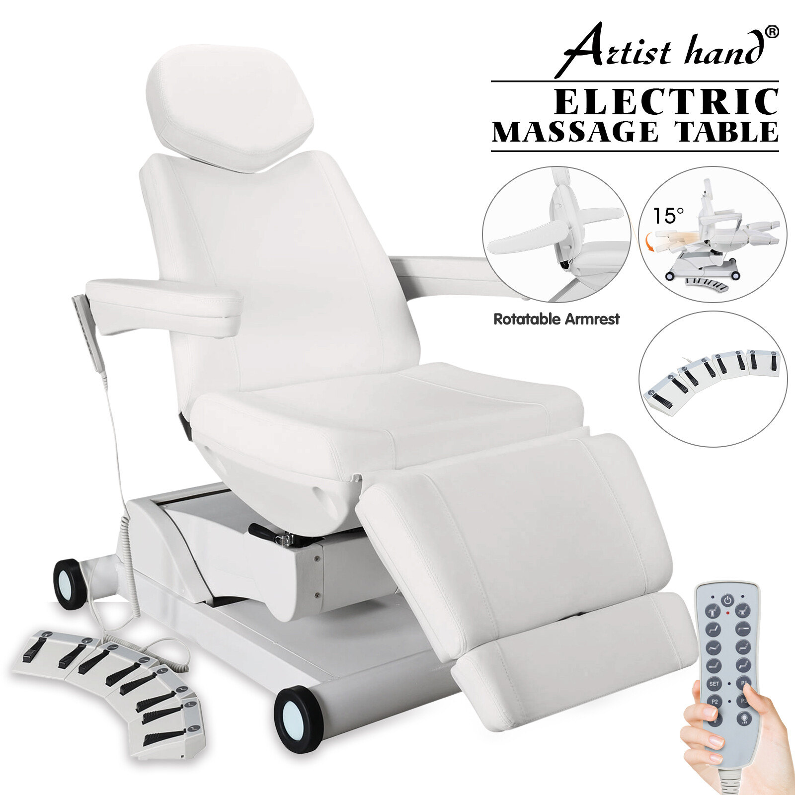 White 4 Motor Full Electric Medical Aesthetic Dental Chair Facial Beauty Spa Bed