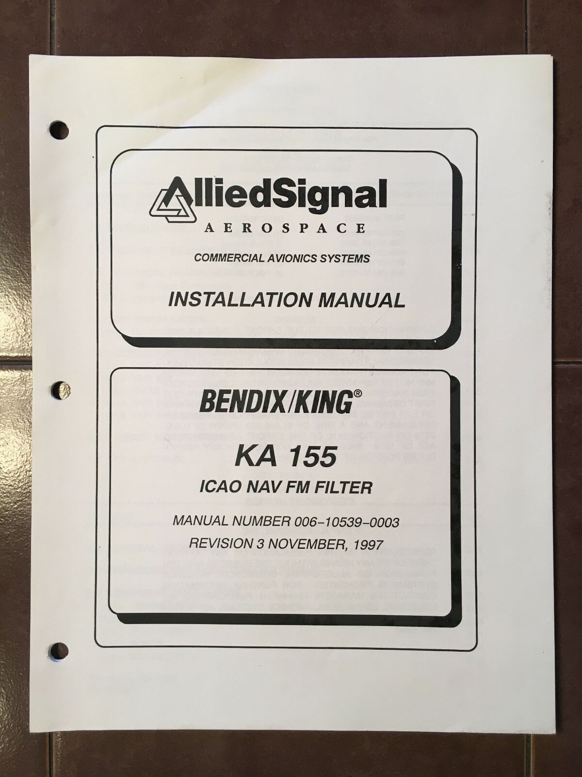 Bendix/King KA-155 ICAO Nav FM Filter Install Manual