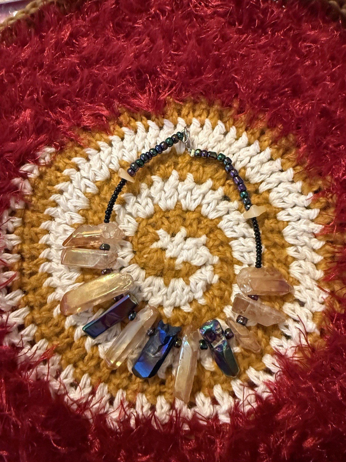 Crystal quartz beaded bracelet with lobster claw clasp