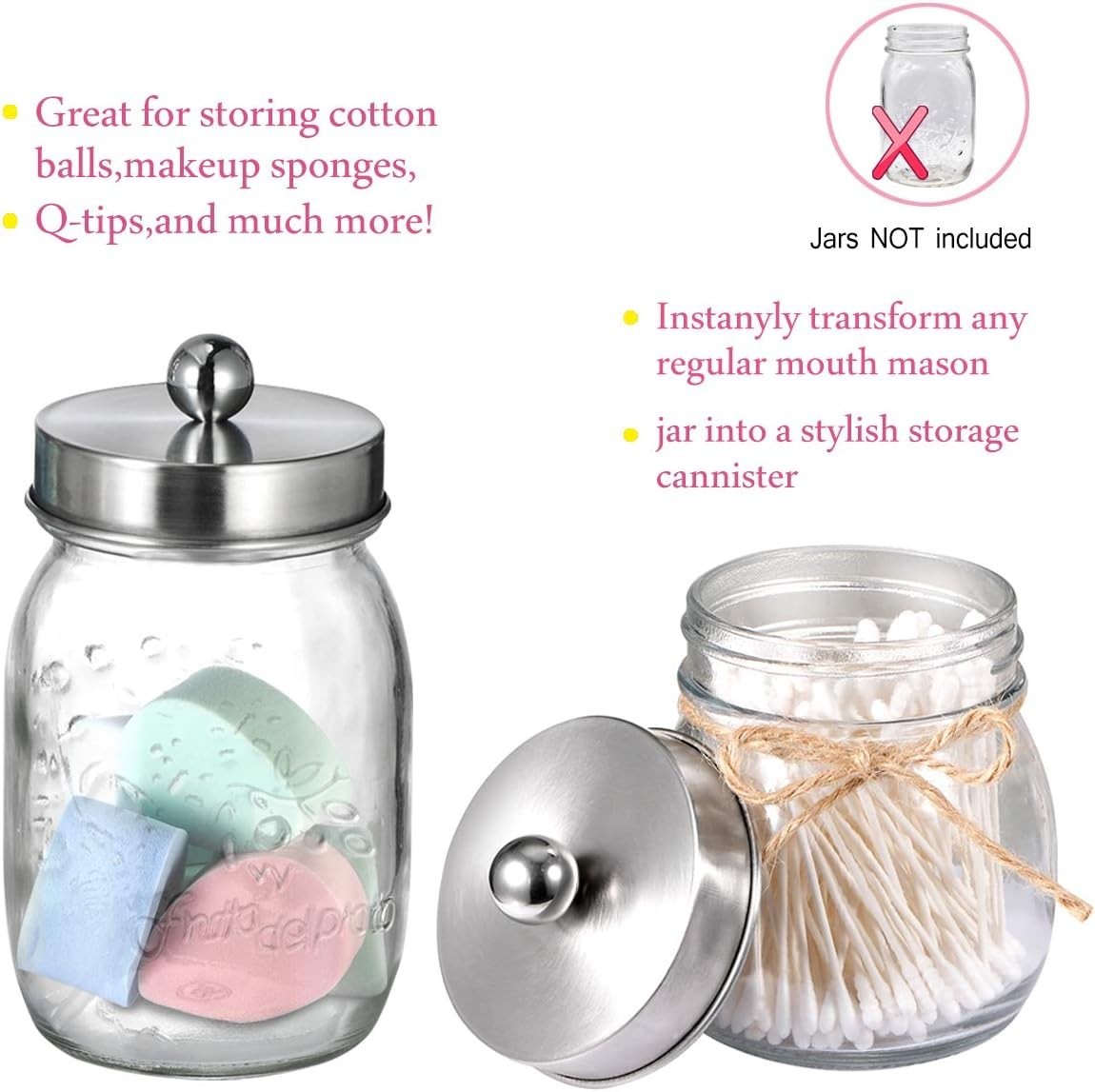 Chic Brushed Nickel Bathroom Accessory Lids Set for Regular Mouth Mason Jars