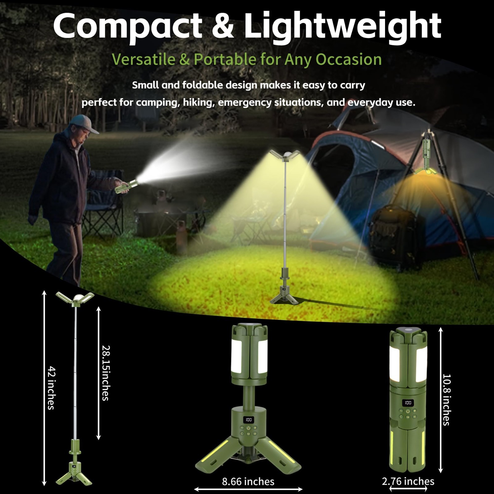 Rechargeable Camping Light & Lantern with Stand, Telescoping Camping Tent Light