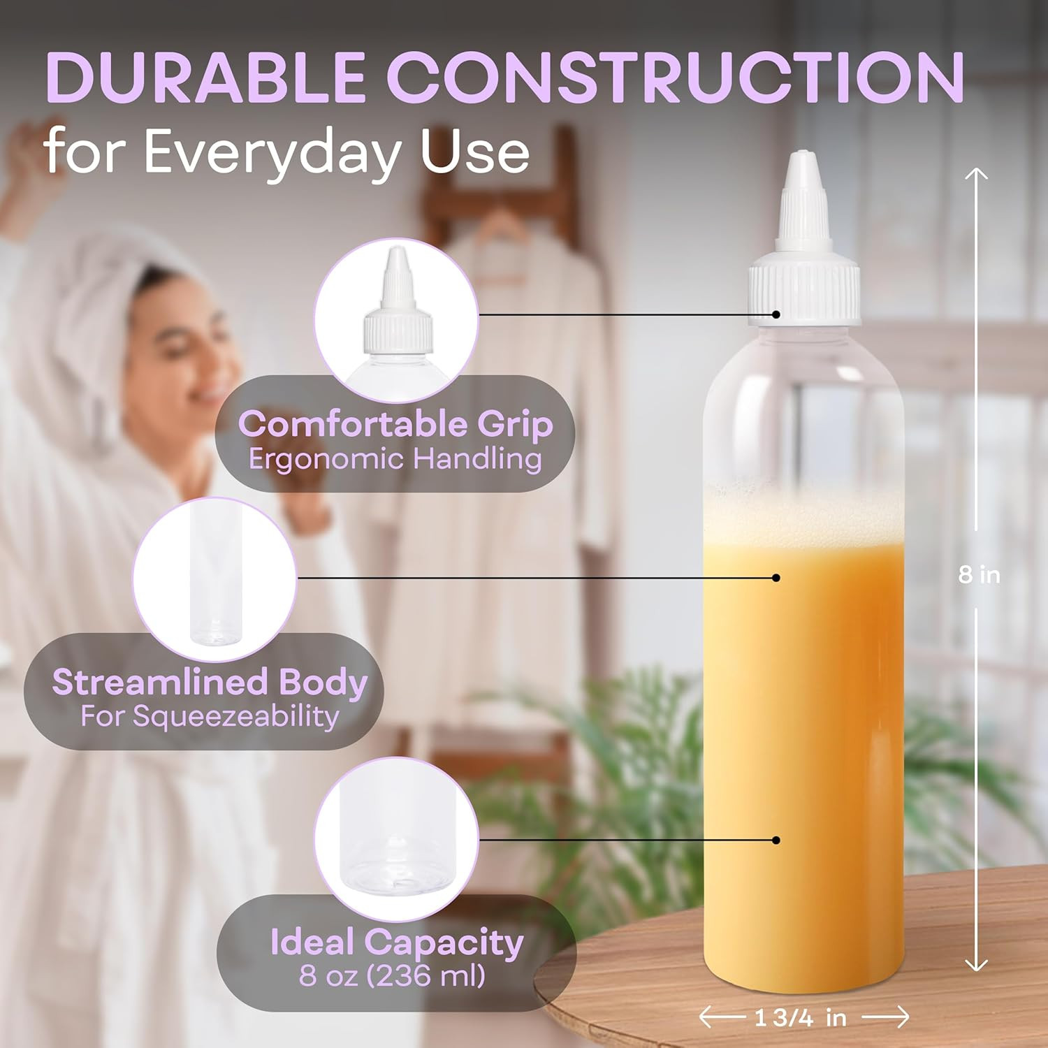 Twist Top Applicator Bottles, Clear 8 OZ BPA-Free Plastic, Empty, Squeeze, Refil
