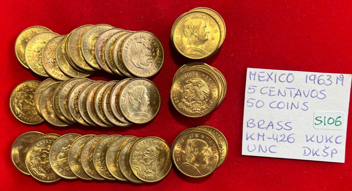 ##S106 Mexico 50 Coins from Mint Bag - 5 Centavos 1963 Mo KM#426 UNC