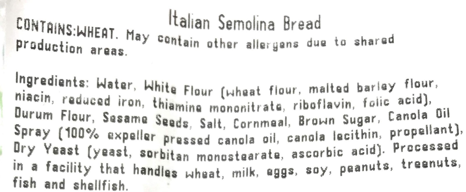Bread Italian Semolina In House, 21 Ounce