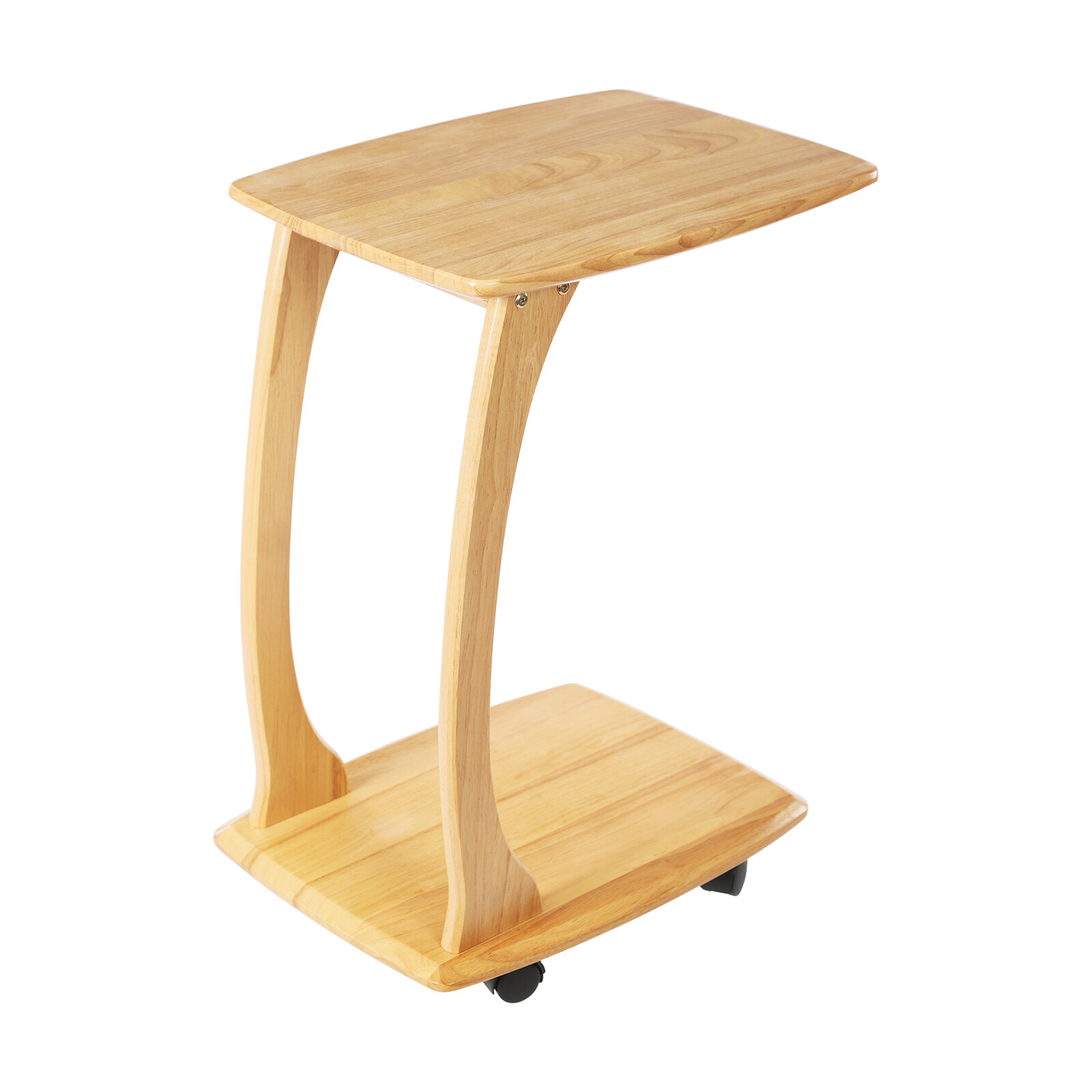 C-Shaped Side Table Floor Standing Solid Wood End Table With Wheels 24.8 inches