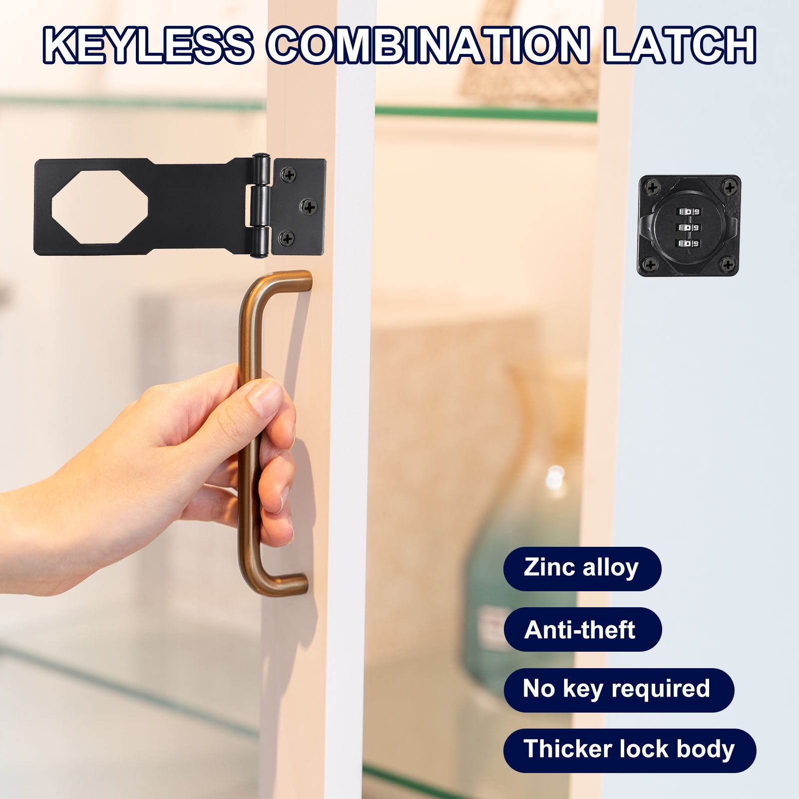 Double Hole Cabinet Combination Lock, 3 Digit Password for Cabinet, Silver