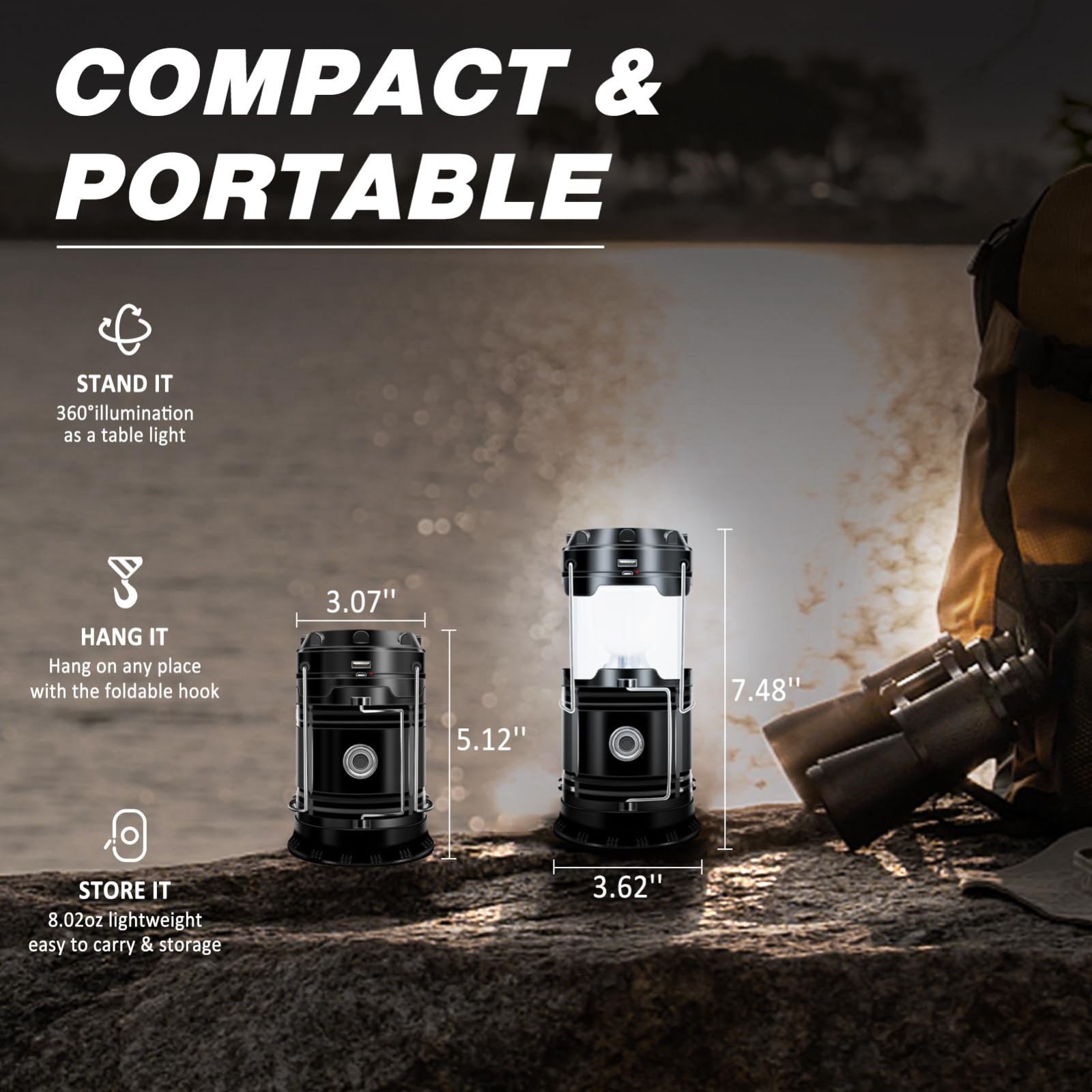 4-Pack Solar Camping Lantern Flashlight Collapsible USB Rechargeable for Outdoor