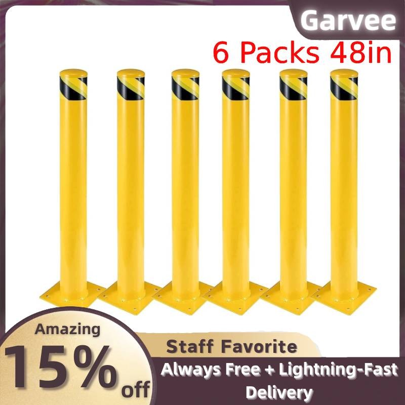 Yellow Steel Safety Bollard 48in Height 6 Packs 4.5in Diameter 24 Anchor Bolts
