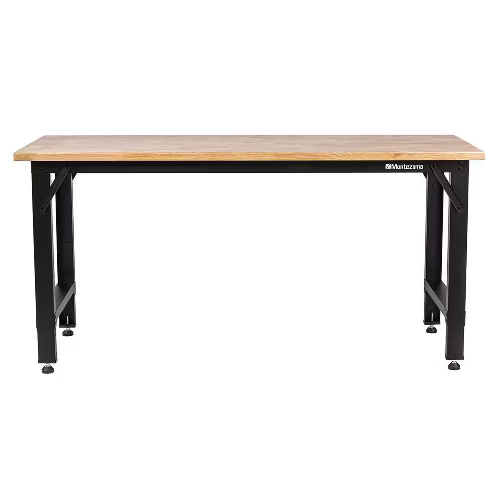 72 In. W X 24 In. D Adjustable Height Steel Workbench with Solid Wood Work Top