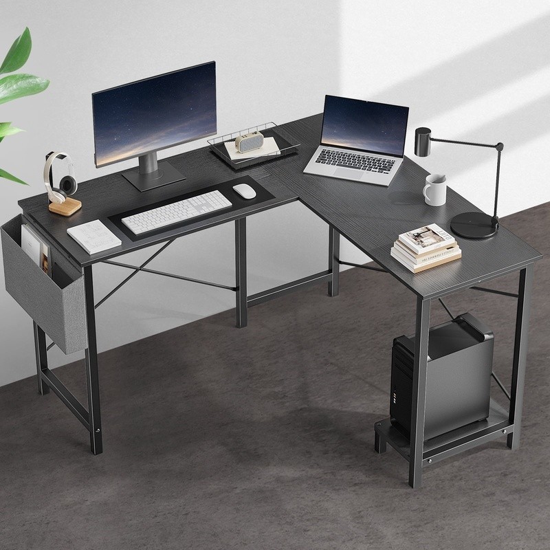 L Shaped Computer Desk W/ Storage Bag & CPU Stand Home Office Workstation New