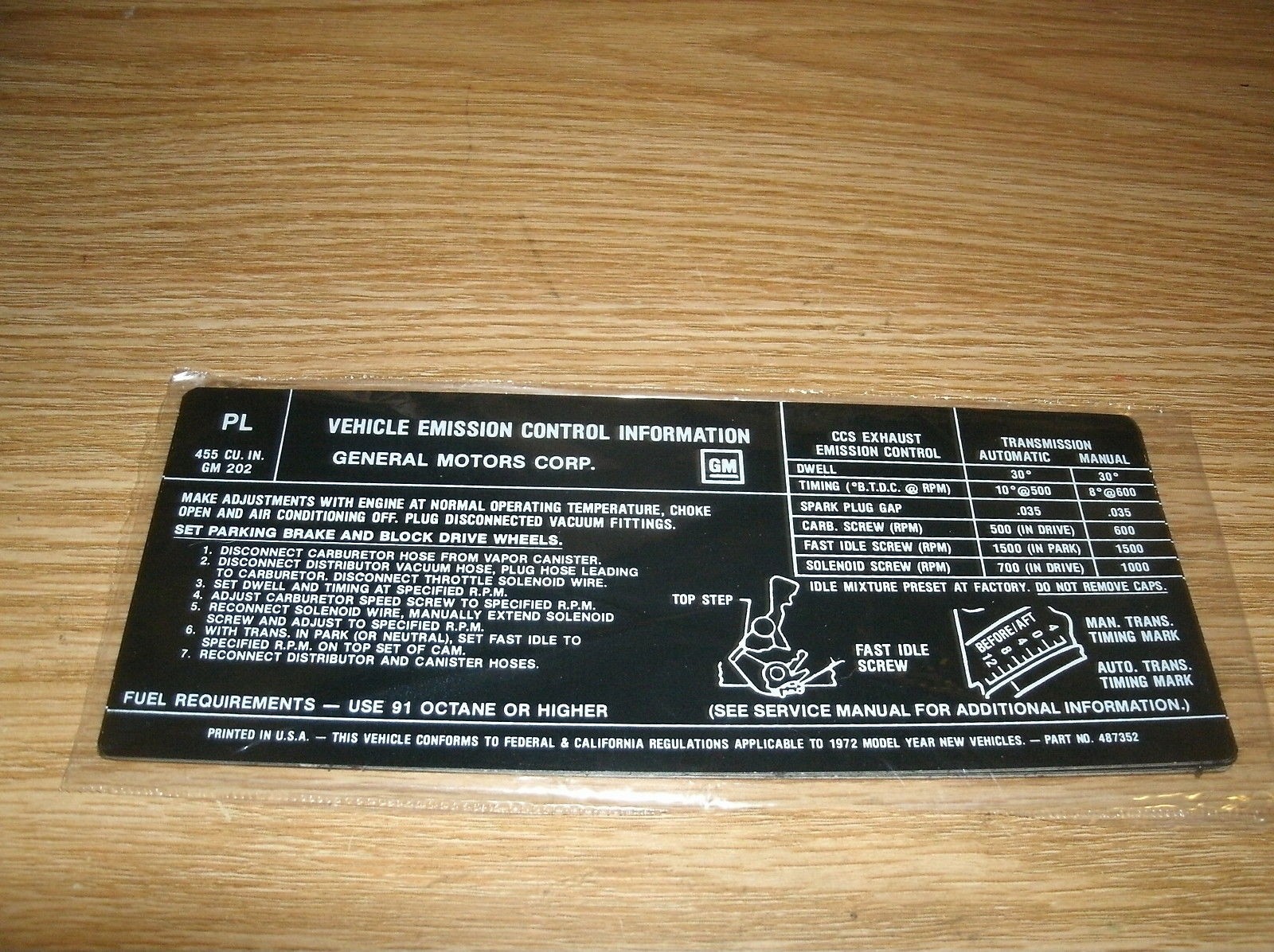 1972 PONTIAC GRAND PRIX SAFARI VENTURA II BONNEVILLE 455 4V EMISSIONS DECAL NEW