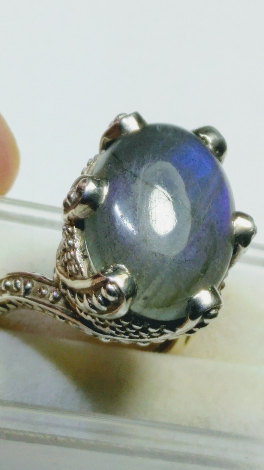 LIVELY UNTREATED NATURAL LABRADORITE IN .925 STERLING SILVER RING SIZE 7.25-7.5!