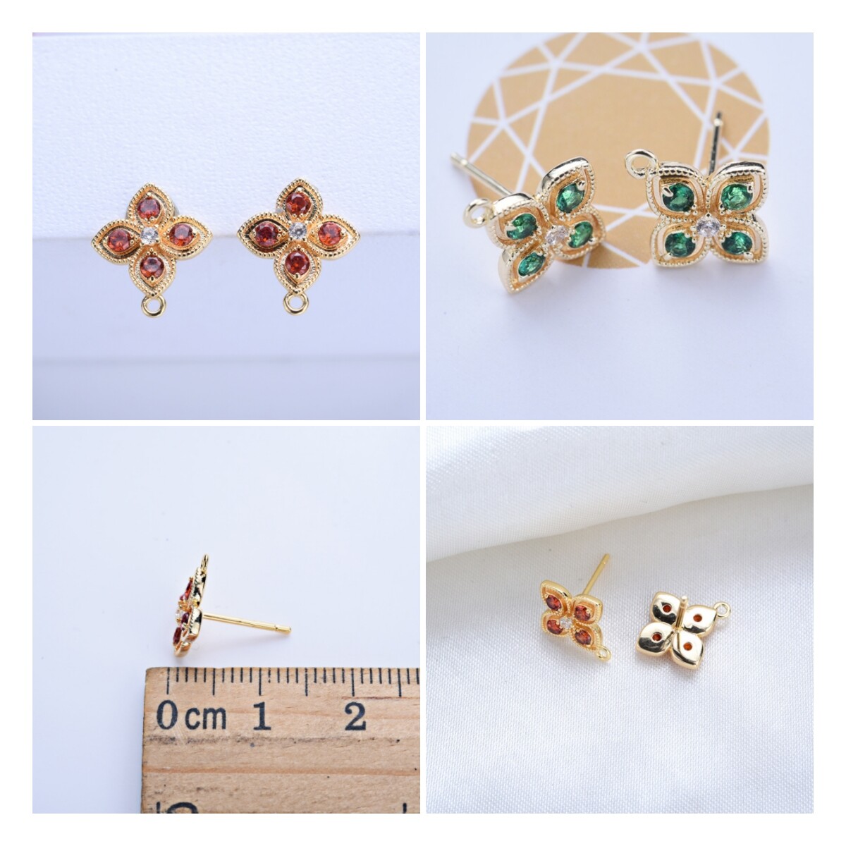 10pc  CZ Pave Four Leaf Clover Earring,Zircon Flower Stud Earring,Floral Earring