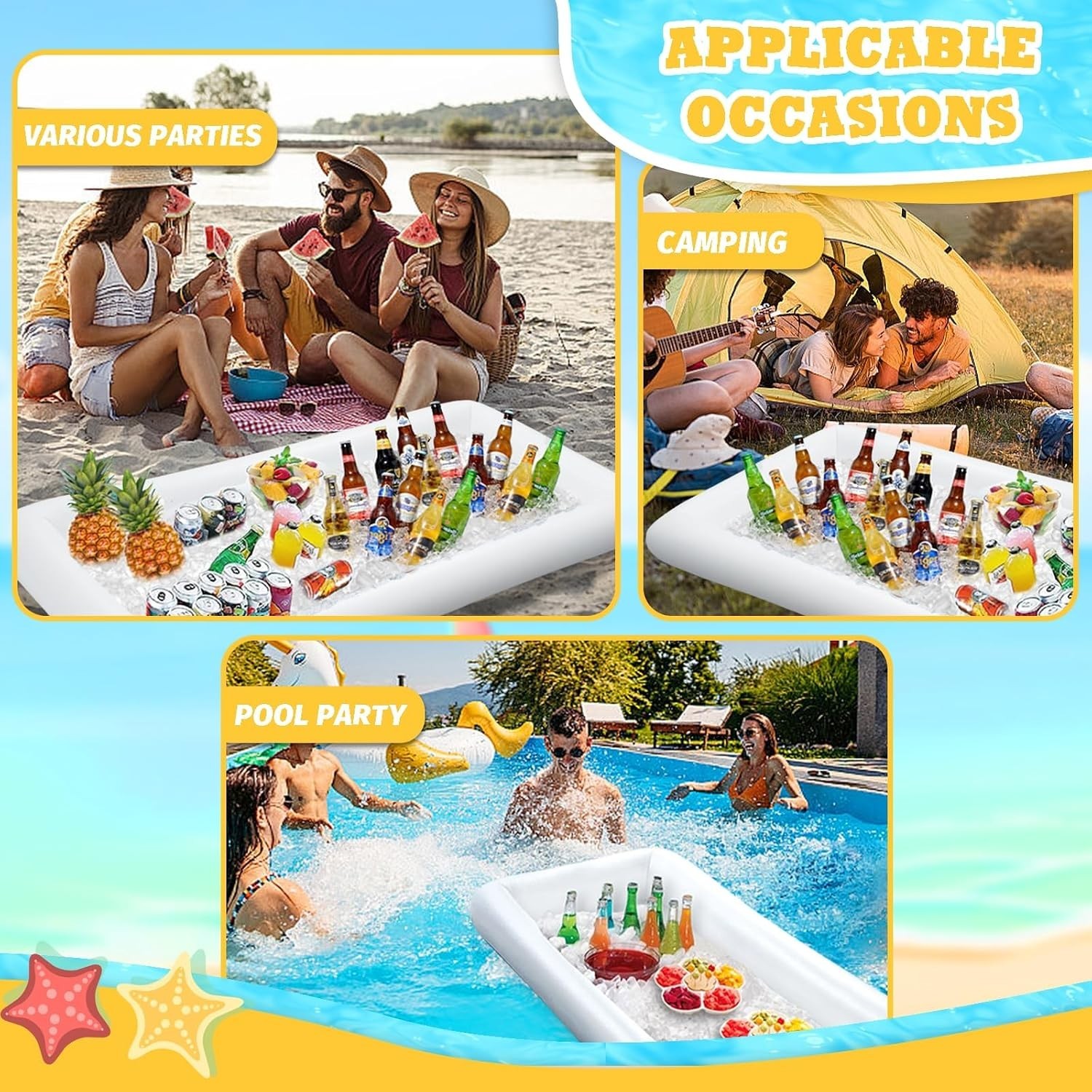 4 PACK Inflatable Ice Serving Bar, 53"x25" Server Tray Pool Buffet Drink Cool...
