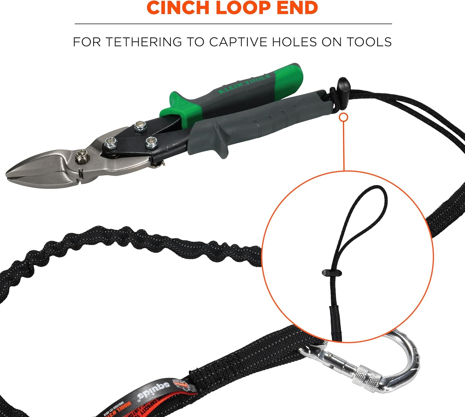 - 19002 Squids 3100 Tool Lanyard with Single Carabiner and Adjustable Loop End,